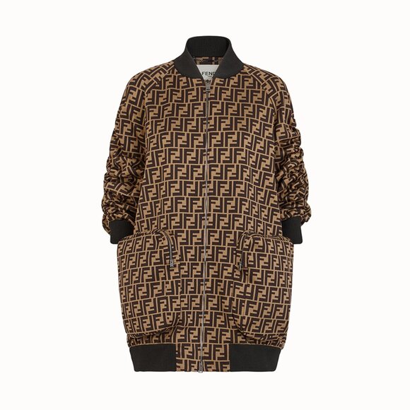 Fendi SS/19 "Mud & Dark Brown" FF-Motif Jersey Oversized Bomber Jacket - Picture 1 of 16